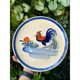 Dĩa Gốm Vẽ Hoạ Tiết Gà/Hoa/Chỉ Size Cực Đại Đường Kính 25cm - Gốm Xưa Cho Người Hoài Niệm - Gốm Nam Bộ Xưa Hàg Lò Ga Dày