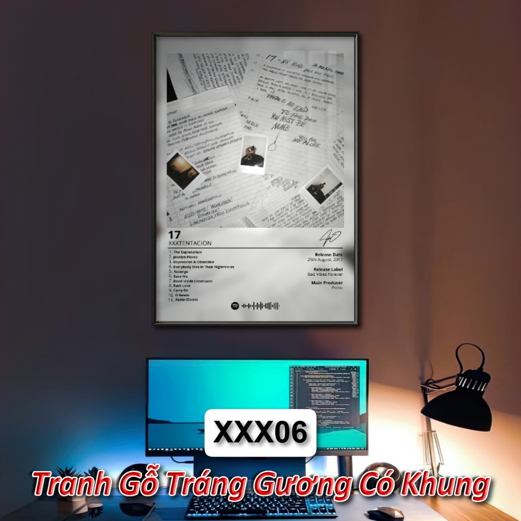 Poster Album Âm Nhạc của XXXTENTACION Có Khung Tráng Gương Treo Tường Decor Phòng Khách Phòng Ngủ Không Gian Làm Việc