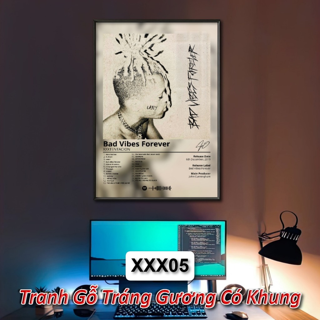 Poster Album Âm Nhạc của XXXTENTACION Có Khung Tráng Gương Treo Tường Decor Phòng Khách Phòng Ngủ Không Gian Làm Việc