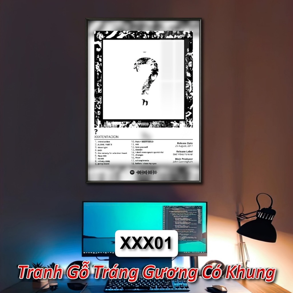 Poster Album Âm Nhạc của XXXTENTACION Có Khung Tráng Gương Treo Tường Decor Phòng Khách Phòng Ngủ Không Gian Làm Việc
