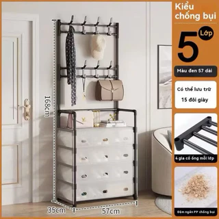 Kệ Để Giày Dép Chữ L 5 Tầng Có Bảo Vệ Chống Bụi và Móc Treo Đồ Bằng Sắt Sơn Tĩnh Điện Chắc Chắn
