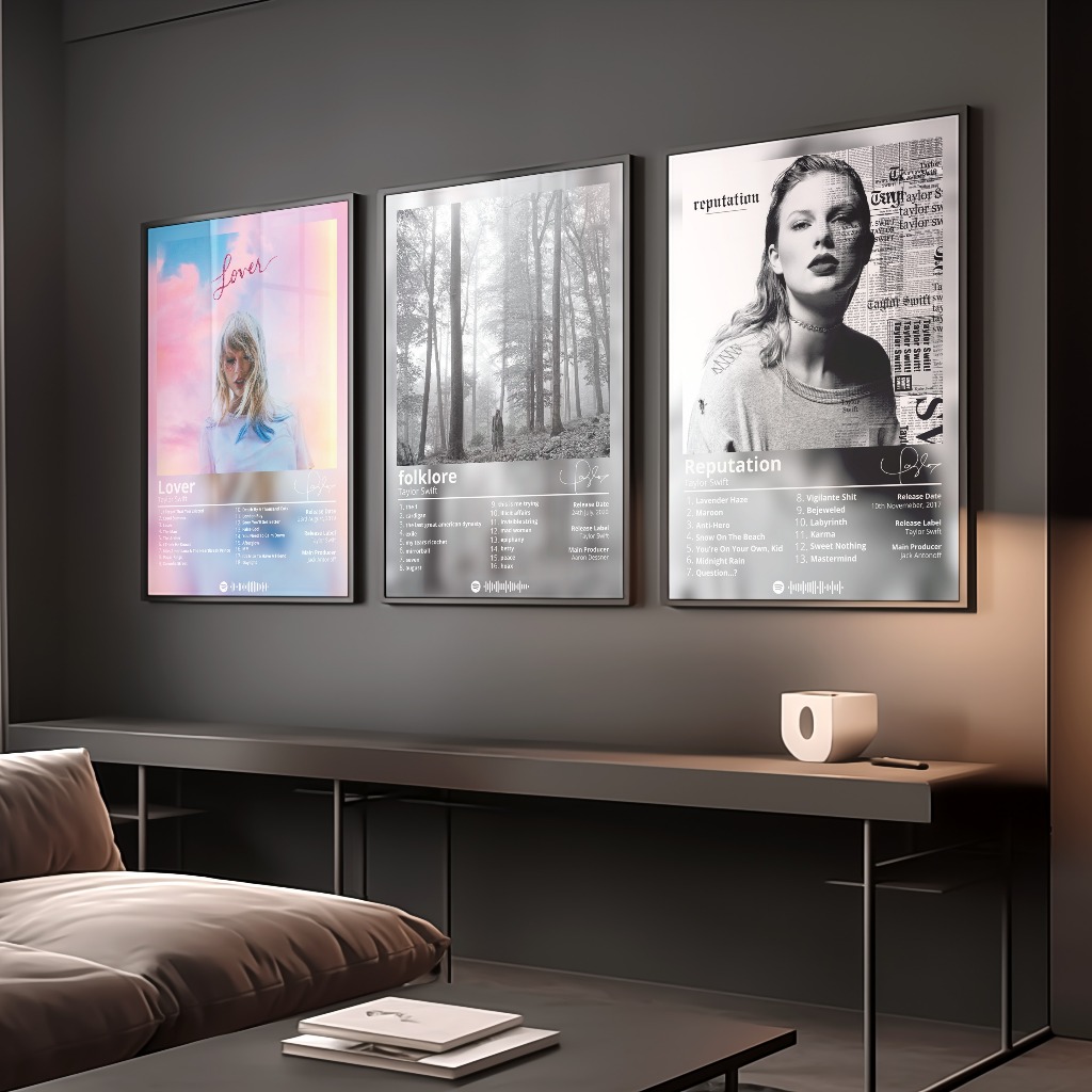 Poster Album Âm Nhạc của Taylor Swift Có Khung Tráng Gương Treo Tường Decor Phòng Khách Phòng Ngủ Không Gian Làm Việc