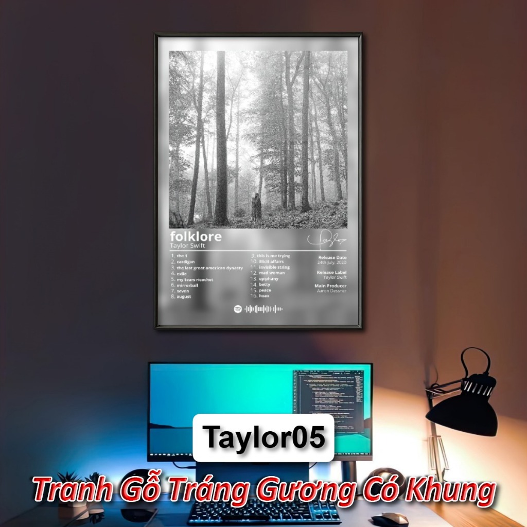 Poster Album Âm Nhạc của Taylor Swift Có Khung Tráng Gương Treo Tường Decor Phòng Khách Phòng Ngủ Không Gian Làm Việc