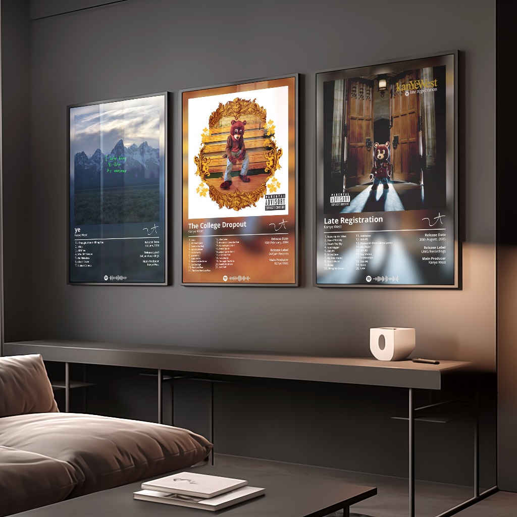 Poster Album Âm Nhạc của Kanye West Có Khung Tráng Gương Treo Tường Decor Phòng Khách Phòng Ngủ Không Gian Làm Việc