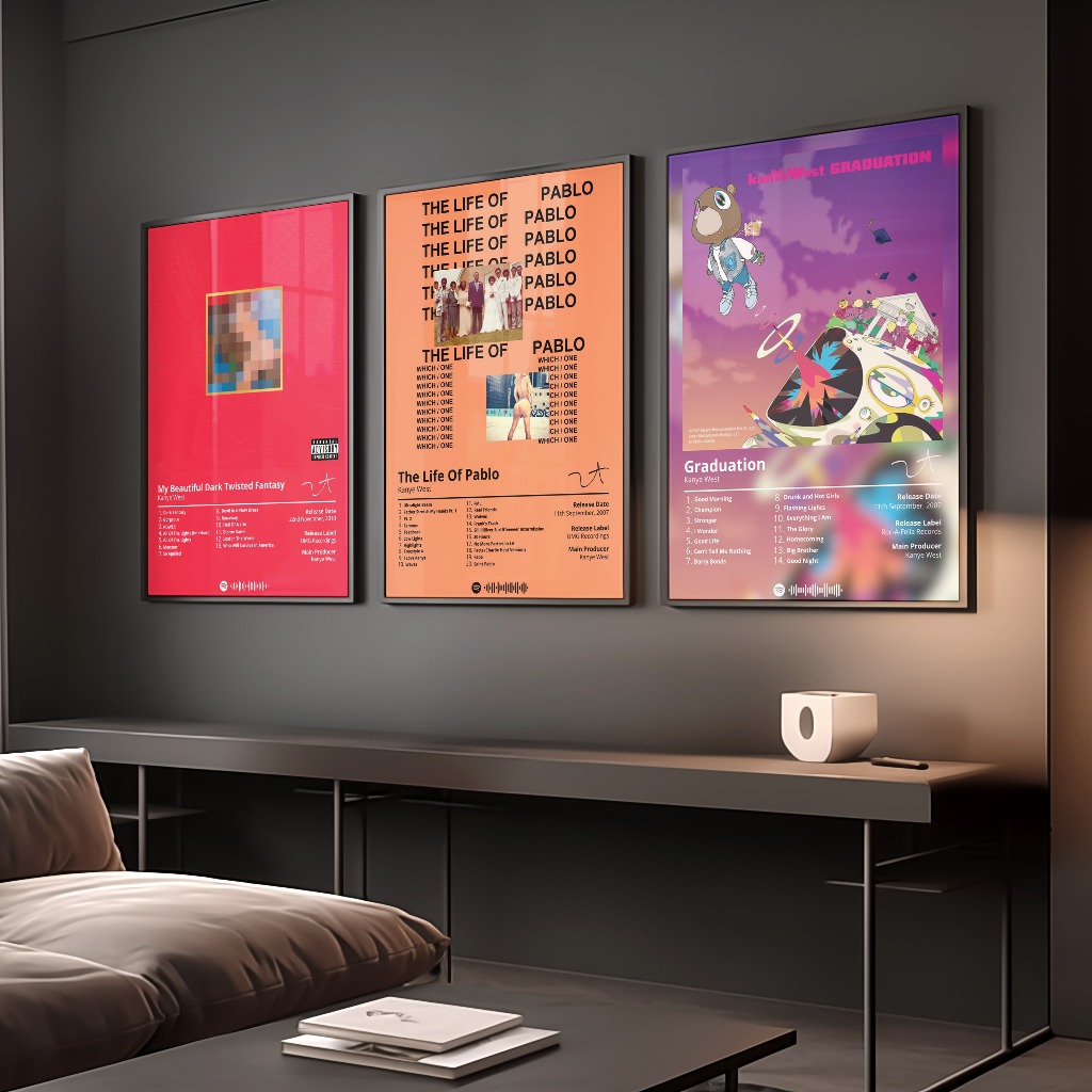 Poster Album Âm Nhạc của Kanye West Có Khung Tráng Gương Treo Tường Decor Phòng Khách Phòng Ngủ Không Gian Làm Việc