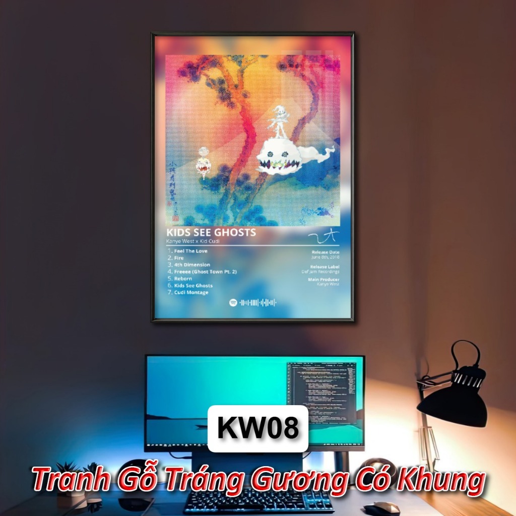 Poster Album Âm Nhạc của Kanye West Có Khung Tráng Gương Treo Tường Decor Phòng Khách Phòng Ngủ Không Gian Làm Việc