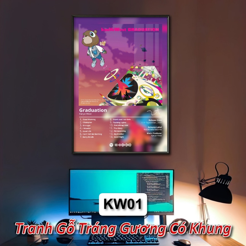 Poster Album Âm Nhạc của Kanye West Có Khung Tráng Gương Treo Tường Decor Phòng Khách Phòng Ngủ Không Gian Làm Việc