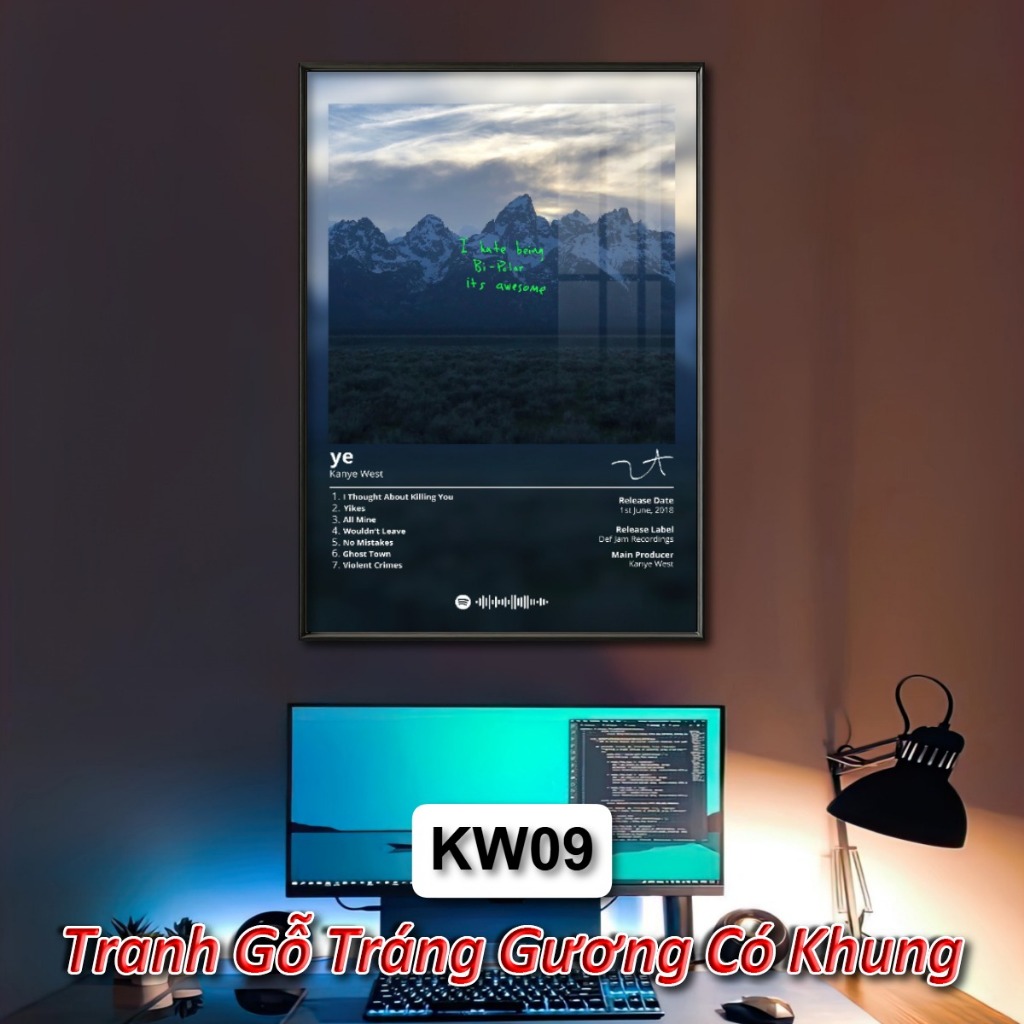 Poster Album Âm Nhạc của Kanye West Có Khung Tráng Gương Treo Tường Decor Phòng Khách Phòng Ngủ Không Gian Làm Việc