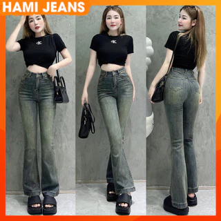 Quần jean nữ ống loe co giãn lưng cao quần bò ống loe lai may to cạp mạc da loại xịn