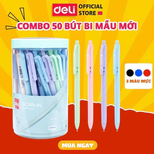 Hộp 50 bút bi bấm văn phòng nhiều màu pastel mực xanh/đen/đỏ ngòi 0.7mm giá rẻ viết trơn tru