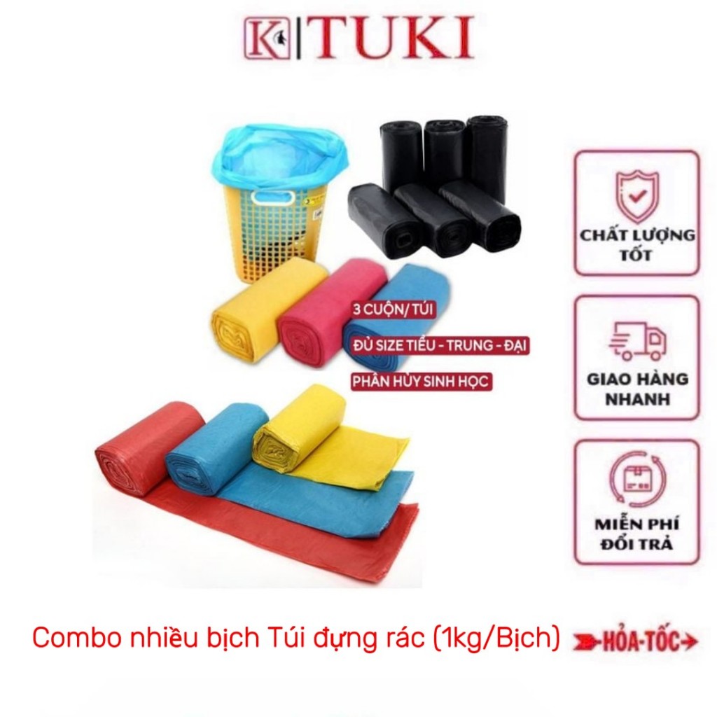 [Combo] [ Loại đủ 1kg/bịch ] Bịch 3 cuộn túi đựng rác chất liệu nilon ...