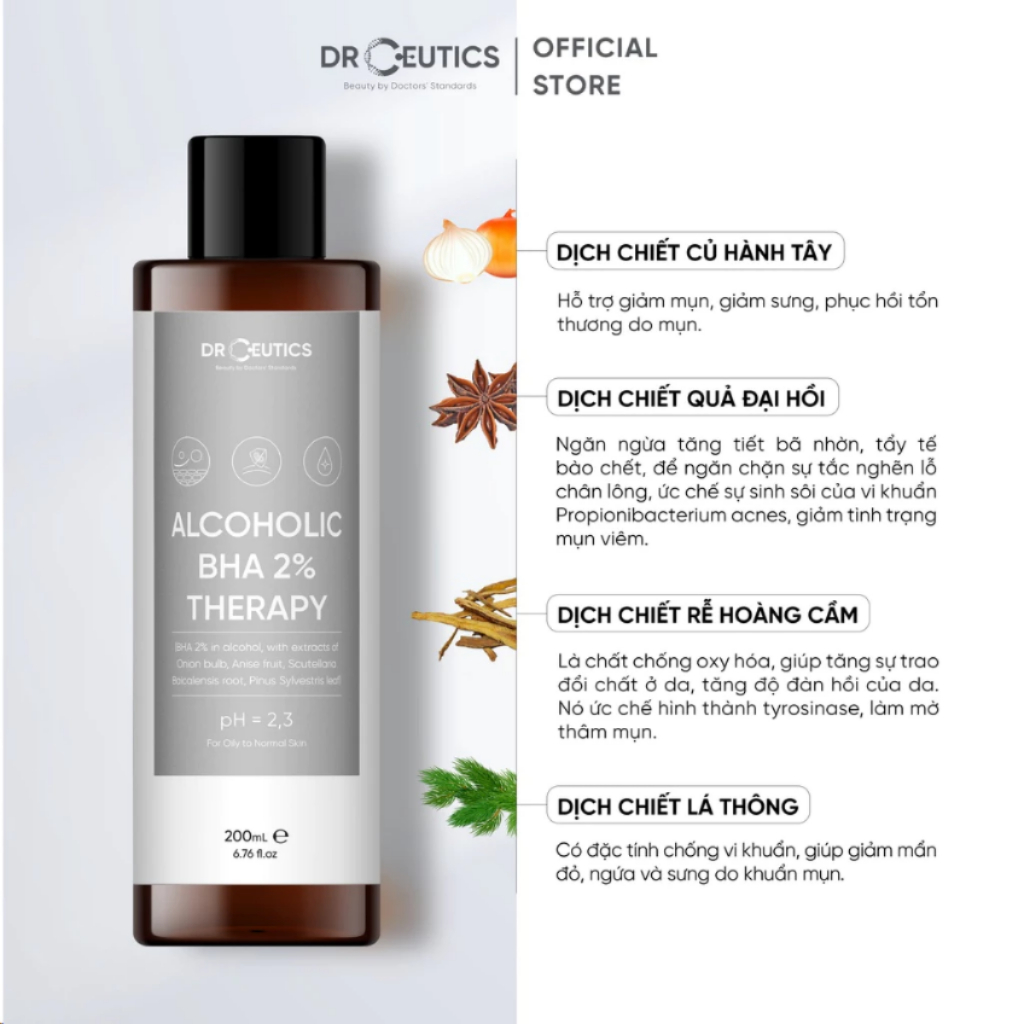 Toner Làm Sạch Và Cân Bằng Da DrCeutics BHA 2% Chai - 100ml/200ml