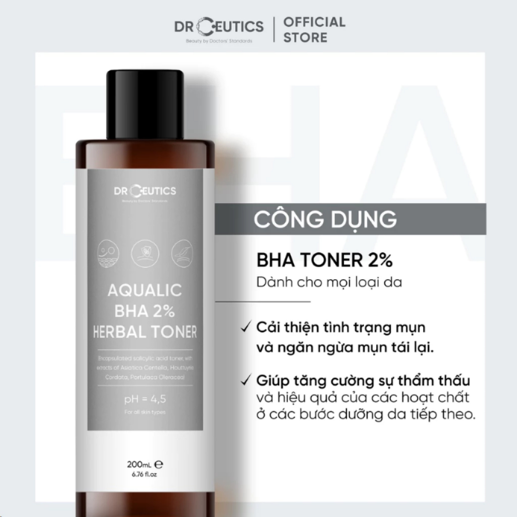 Toner Làm Sạch Và Cân Bằng Da DrCeutics BHA 2% Chai - 100ml/200ml