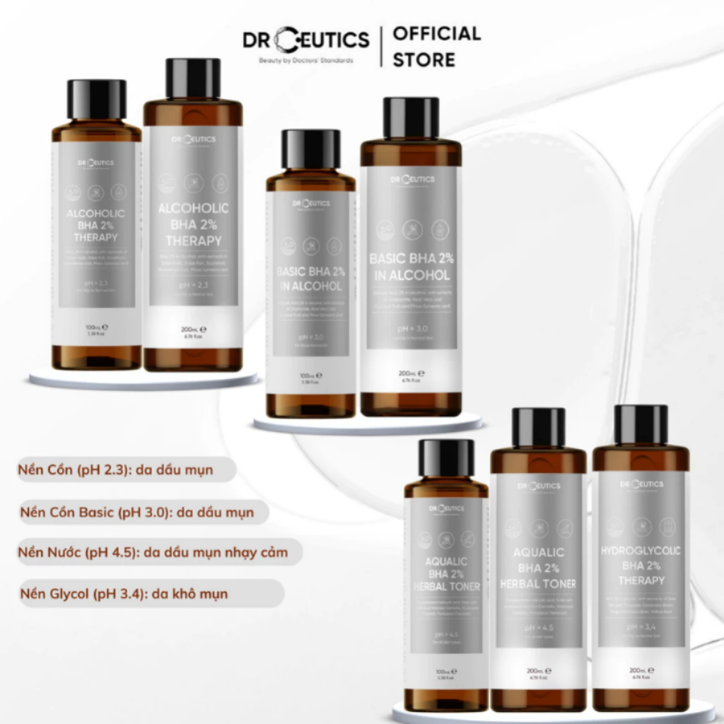 Toner Làm Sạch Và Cân Bằng Da DrCeutics BHA 2% Chai - 100ml/200ml