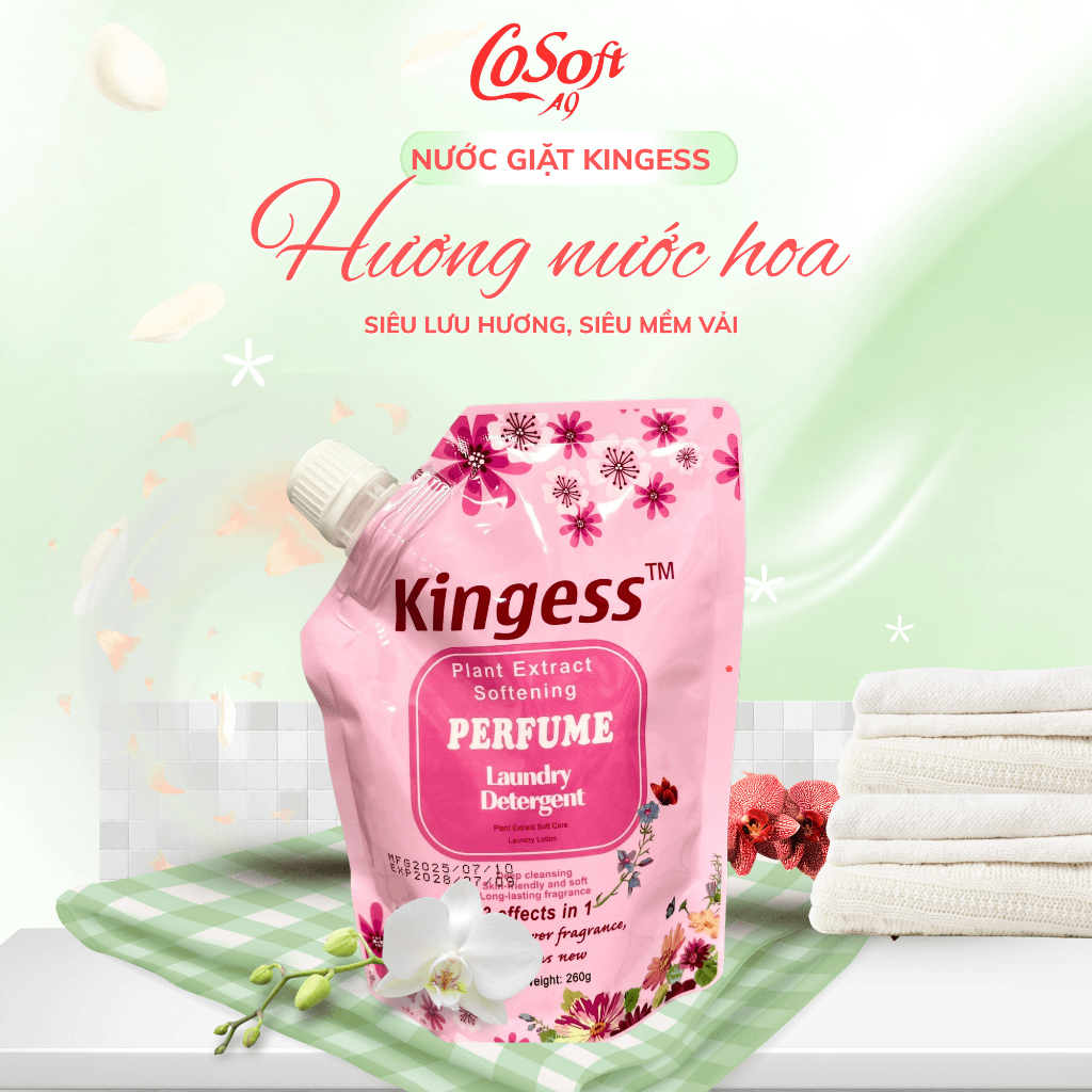 Nước giặt Kingess 3 Trong 1-An toàn cho da, Siêu tiện lợi cho gia đình, Hương thơm dịu nhẹ, mềm vải