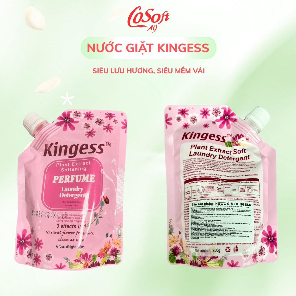 Nước giặt Kingess 3 Trong 1-An toàn cho da, Siêu tiện lợi cho gia đình, Hương thơm dịu nhẹ, mềm vải