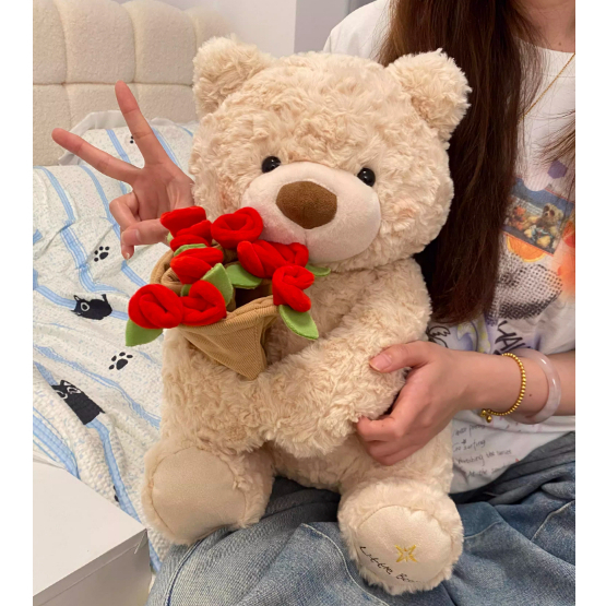 Gấu bông teddy ôm mũ bó hoa dễ thương làm quà tặng sinh nhật,ngày lễ valentine cho bạn gái, người yêu