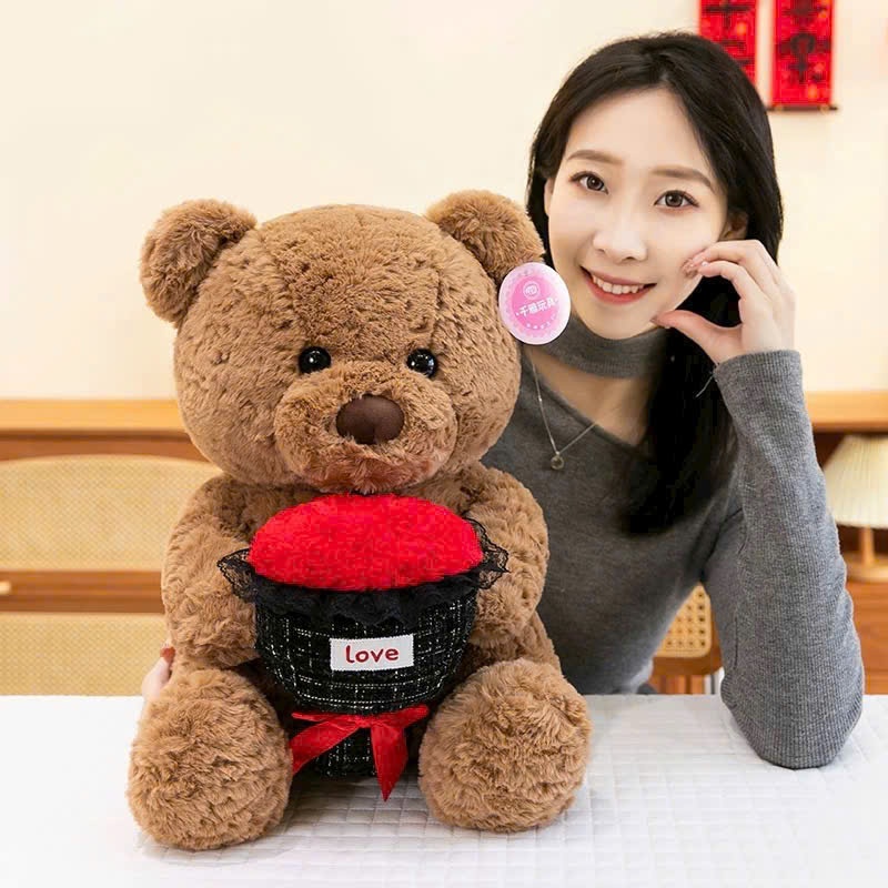 [ Tặng+Viết Thiệp ] Gấu bông teddy ôm bó hoa hồng có ngăn để đồ làm quà tặng sinh nhật, valentine cho bạn gái,người yêu