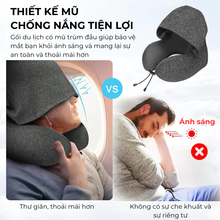 Gối chữ U trùm đầu HADI cao su non, gối kê cổ chống đau mỏi cổ gáy, gối du lịch tiện lợi M08