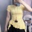 ÁO CỔ TRÒN BÈO- Tay ngắn, chất ríp lụa mịn có nhún eo, phối bèo, bacsic dễ mặc
