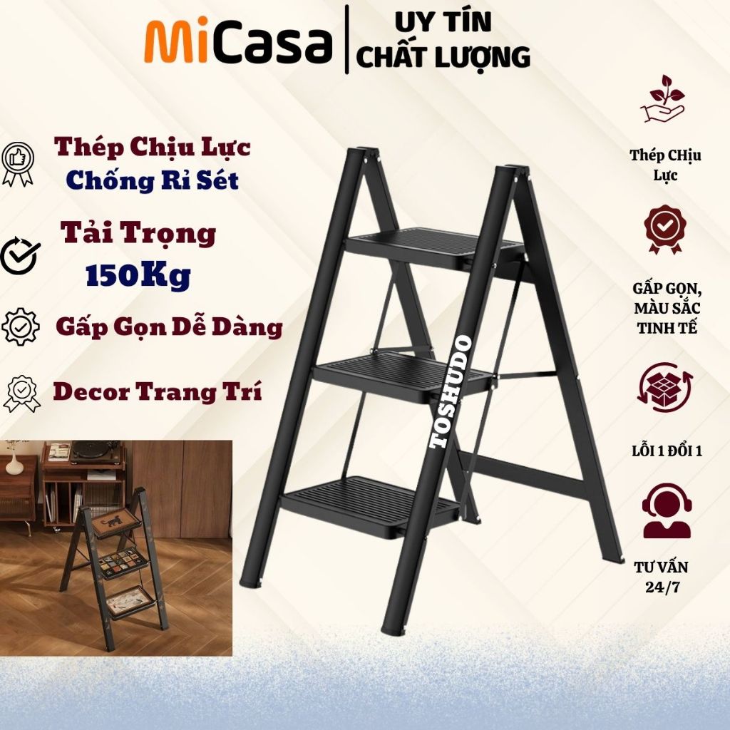 Thang Chữ A Gấp Gọn 2 - 3 - 4 - 5 Bậc TOSHUDO , Thép Chịu Lực , Chân Đế CaoSU CHống Trơn Trượt