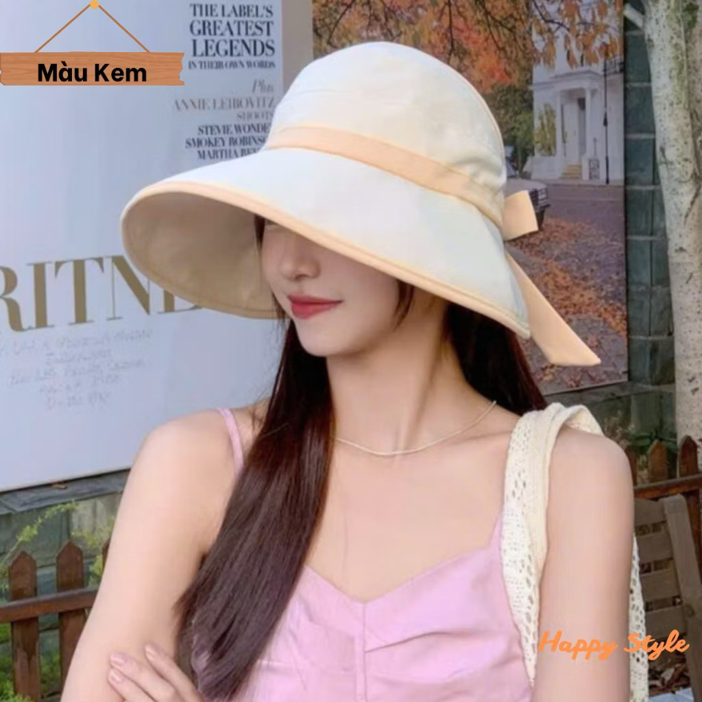 MŨ NỬA ĐẦU VIỀN NƠ VẢI KAKI CHỐNG NẮNG THỜI TRANG