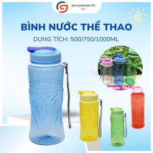 Bình nước thể thao nắp bật có dây, dung tích 500ml 750ml 1000ml, bình nhựa uống nước đi học, du lịch