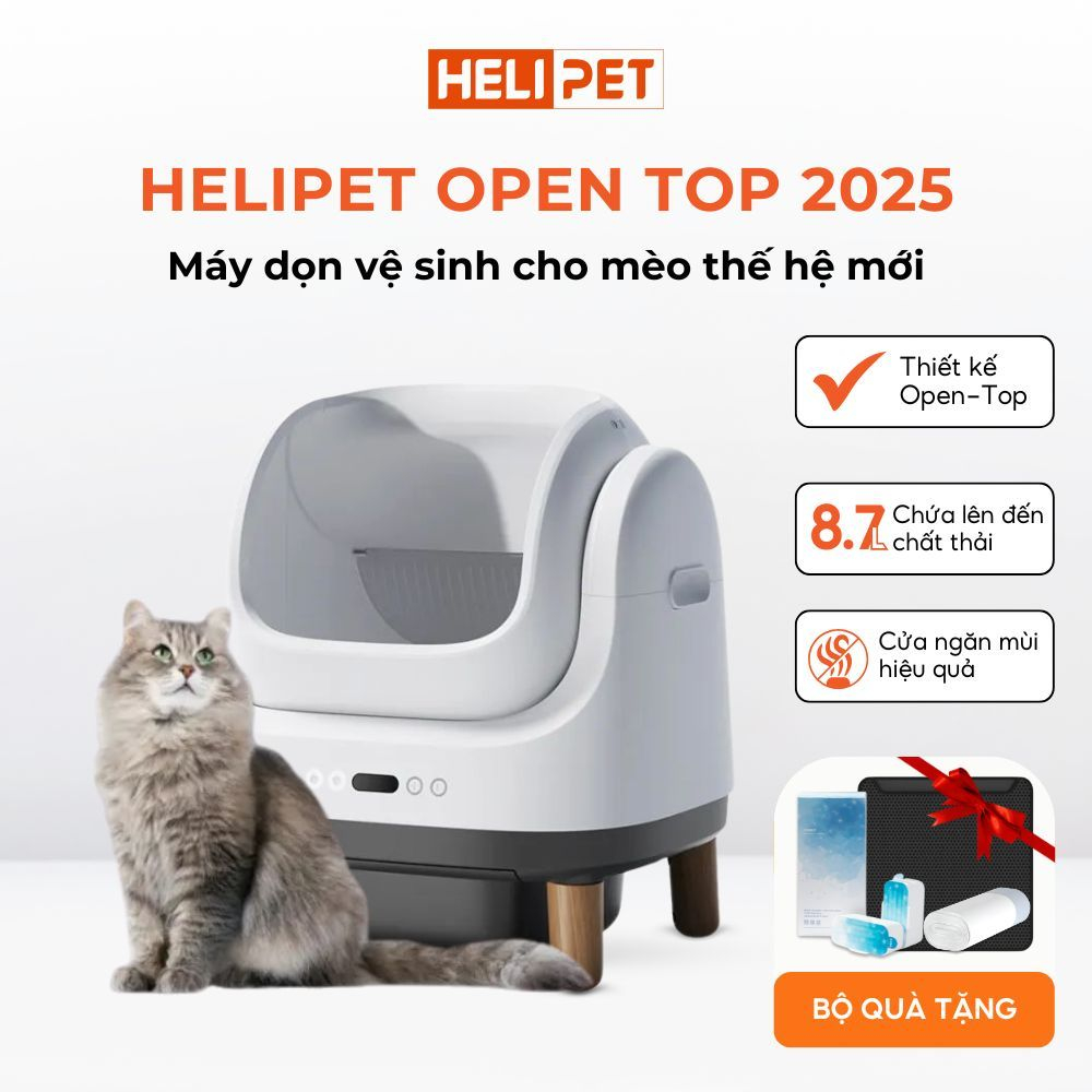 [Tặng Thảm] Máy Dọn Cát Mèo, Dọn Phân Mèo, Máy Vệ Sinh Lớn Cho Mèo HELIPET OPEN TOP