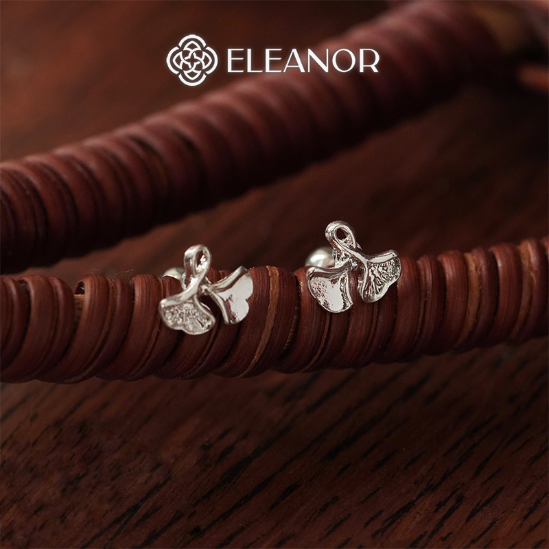 Bông tai nữ chuôi bạc 925 Eleanor Accessories hình lá bạch quả phụ kiện trang sức khuyên tai 8511