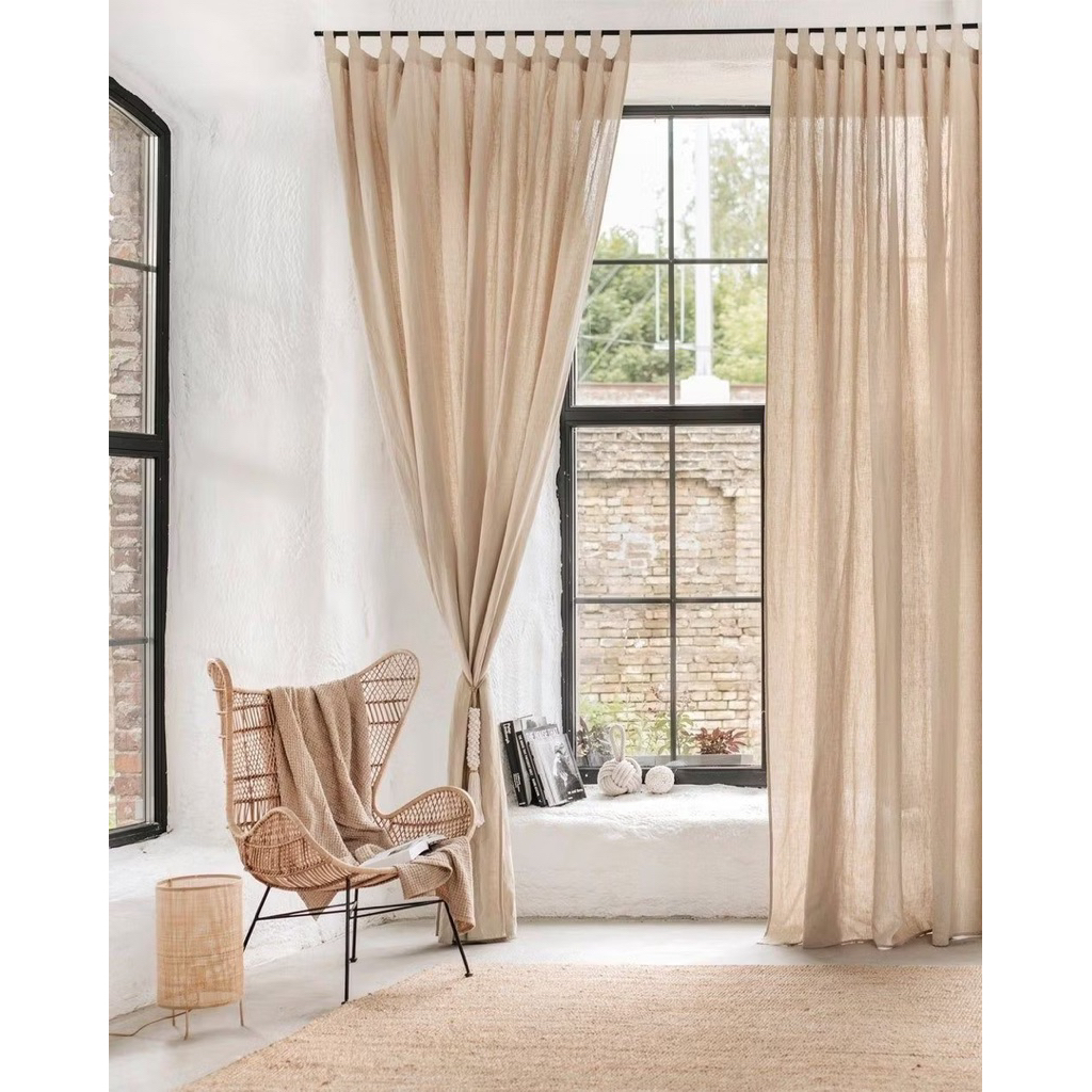 Rèm Dây Luồn, (Không Kèm Thanh Treo) Vải Voan Đũi Linen, Màu Be, Thích Hợp Trang Trí Nhà Cửa, Homestay xinh xắn.
