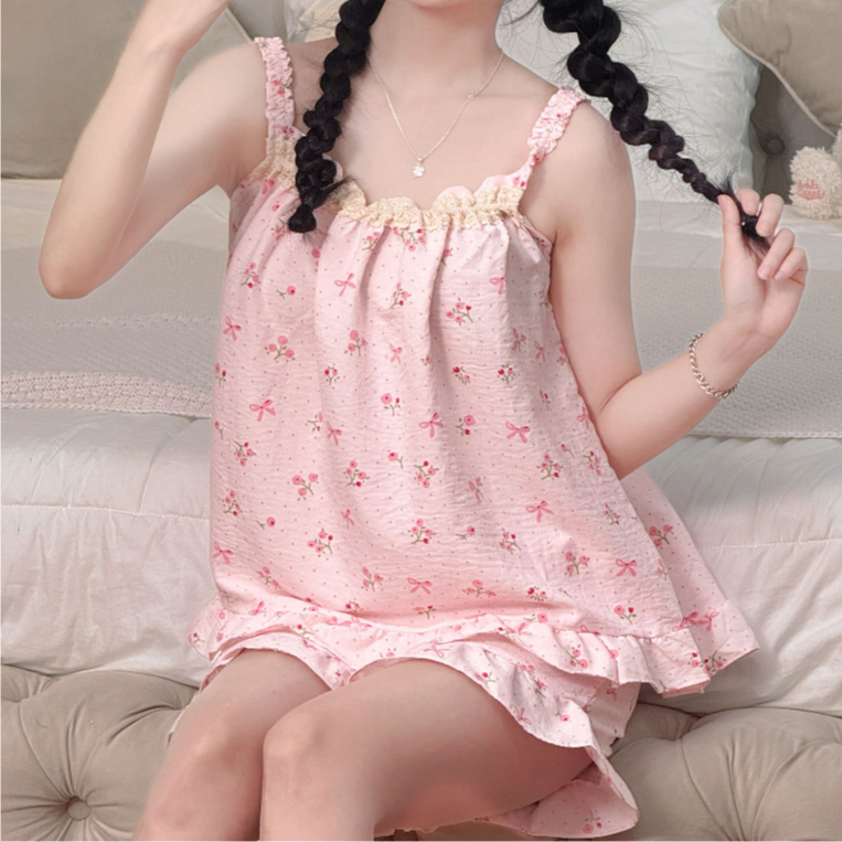 Đồ Bộ Nữ Mặc Nhà Mùa Hè Hai Dây Phối Ren Quần Đùi Chất Đũi Thoáng Mát Bigsize – PONA