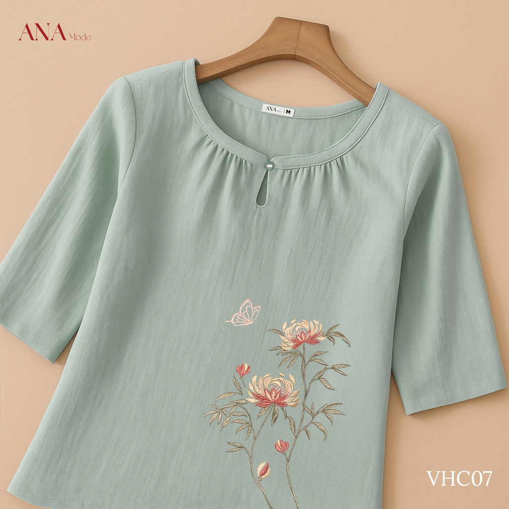Áo Kiểu Form Rộng Trung Niên ANA Mode Chất Liệu Tơ Đũi Thanh Lịch Đi Chơi Quà Tặng Mẹ AK25VHC07
