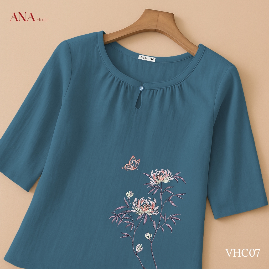 Áo Kiểu Form Rộng Trung Niên ANA Mode Chất Liệu Tơ Đũi Thanh Lịch Đi Chơi Quà Tặng Mẹ AK25VHC07
