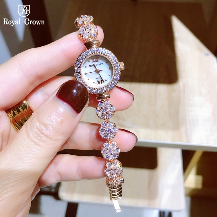 Đồng Hồ Nữ Chính Hãng Dây Kim Loại Đính Đá Royal Crown 5266 Lấp Lánh Mặt Kính Sapphire