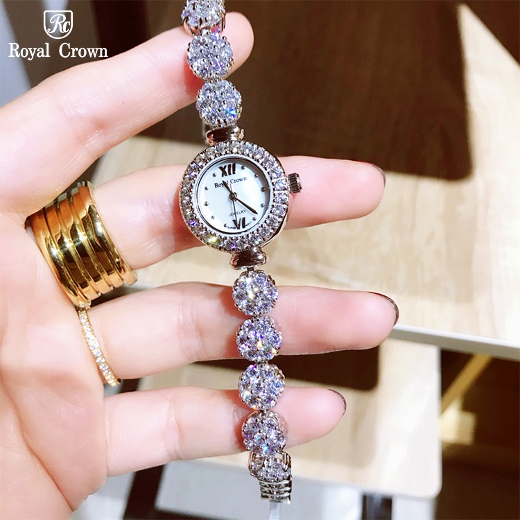 Đồng Hồ Nữ Chính Hãng Dây Kim Loại Đính Đá Royal Crown 5266 Lấp Lánh Mặt Kính Sapphire