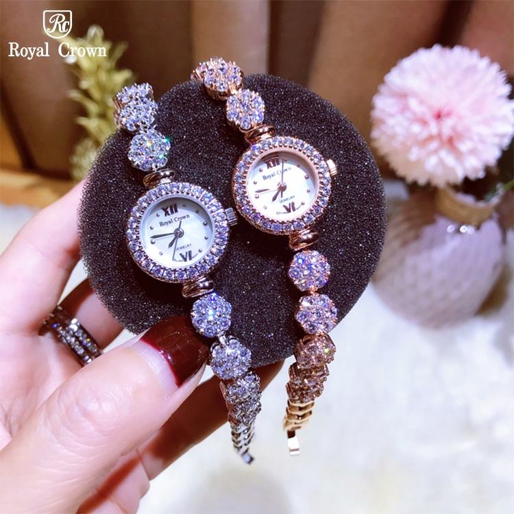 Đồng Hồ Nữ Chính Hãng Dây Kim Loại Đính Đá Royal Crown 5266 Lấp Lánh Mặt Kính Sapphire