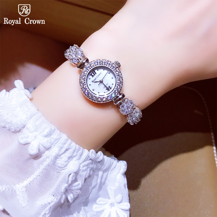 Đồng Hồ Nữ Chính Hãng Dây Kim Loại Đính Đá Royal Crown 5266 Lấp Lánh Mặt Kính Sapphire