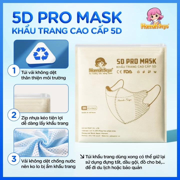 Khẩu Trang 5D, Khẩu Trang Chống Tia UV, Khẩu Trang Y Tế Lọc Bụi Mịn, Chống Nắng Hannah Seyo Xanh Việt – 5