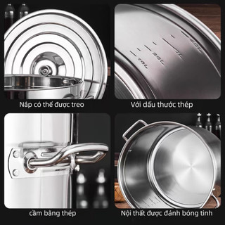 Nồi cao Inox 100% Luộc gà cao cấp Nấu Bún Phở,Dùng Cho Bếp Gas Bếp Từ, kích thước 30×30，35x35，40x40