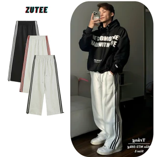 Quần Jogger 3 Sọc Quần Ống Rộng Dáng Suông Unisex Nam Nữ Vải Nỉ 2Da Dày Dặn Mềm Mại
