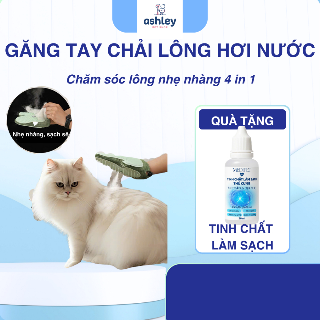 Găng tay chải lông phun sương, chăm sóc lông nhẹ nhàng 4 trong 1