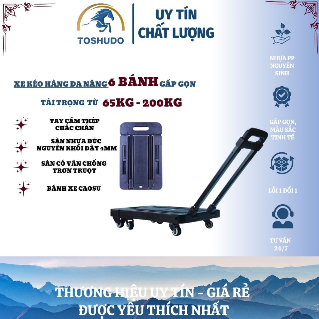 Xe Kéo Hàng TOSHUDO 4 - 5 - 6 - 7 Bánh ,Tải Trọng Cao 65Kg- 200Kg