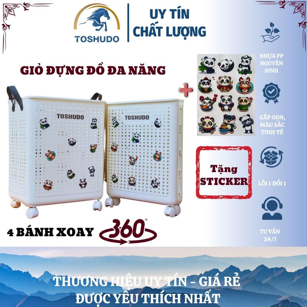 TOSHUDO Giỏ Đựng Quần Áo - Đồ Đa Năng Có Bánh Xe Cỡ Lớn Có Tay Cầm Nhựa ABS Nguyên Sinh