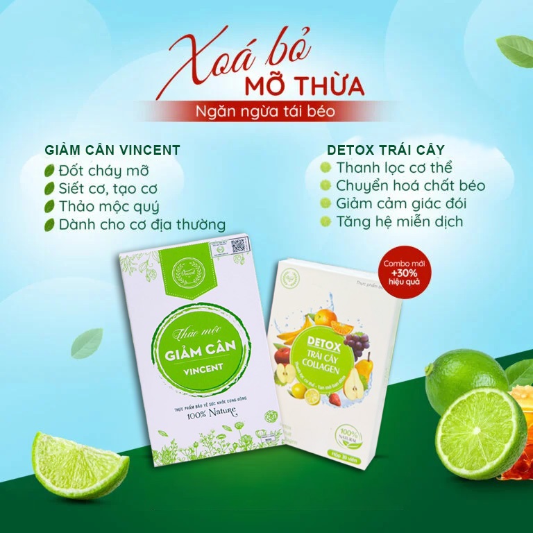 Trà Thảo Mộc Giảm cân VINCENT Chính Hãng Liệu trình 15 ngày tặng 10 viên detox giảm mỡ bụng cấp tốc
