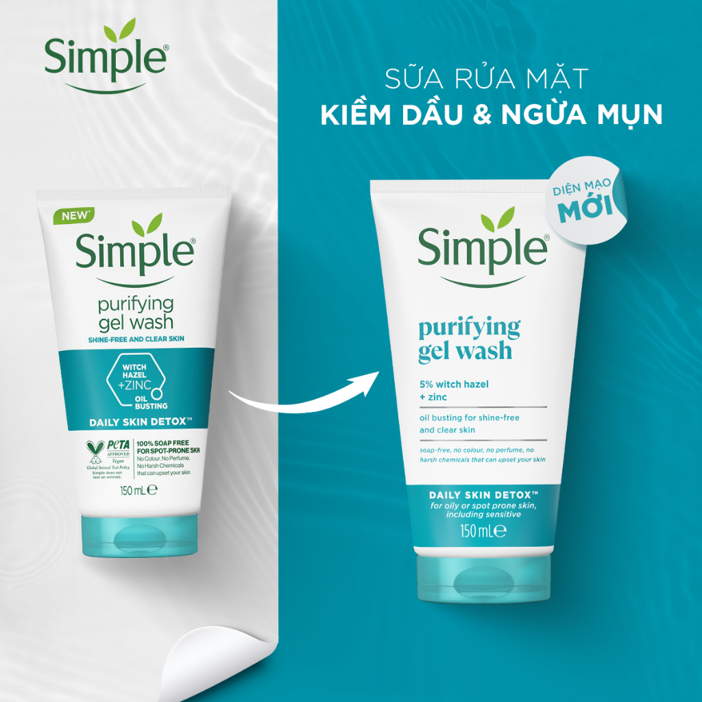 Sữa rửa mặt simple ngăn ngừa mụn, làm sạch sâu thông thoáng lỗ chân lông, dưỡng ẩm mềm mịn da