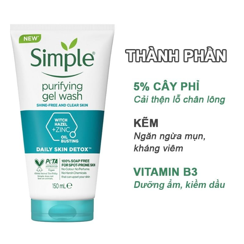 Sữa rửa mặt Simple giúp kiềm dầu, ngăn ngừa mụn, thông thoáng lỗ chân lông, dành cho da dầu mụn