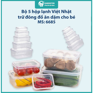 Bộ 5 hộp lạnh Việt Nhật đựng thức ăn an toàn tiện lợi trữ đông đồ ăn dặm cho bé ms: 6685