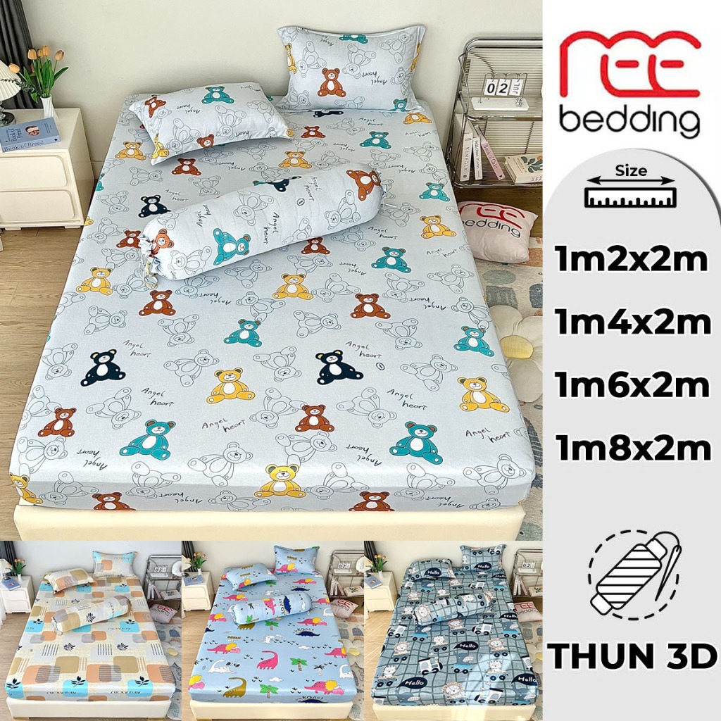 Bộ ga giường 4 món thun lạnh REE Bedding tổng hợp họa tiết 3D đủ size ...