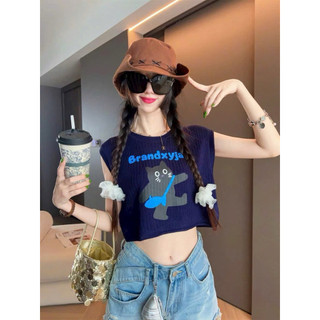 LT - Áo len nữ sát nách tanktop hình chú mèo đen, dáng lửng croptop free size 1151