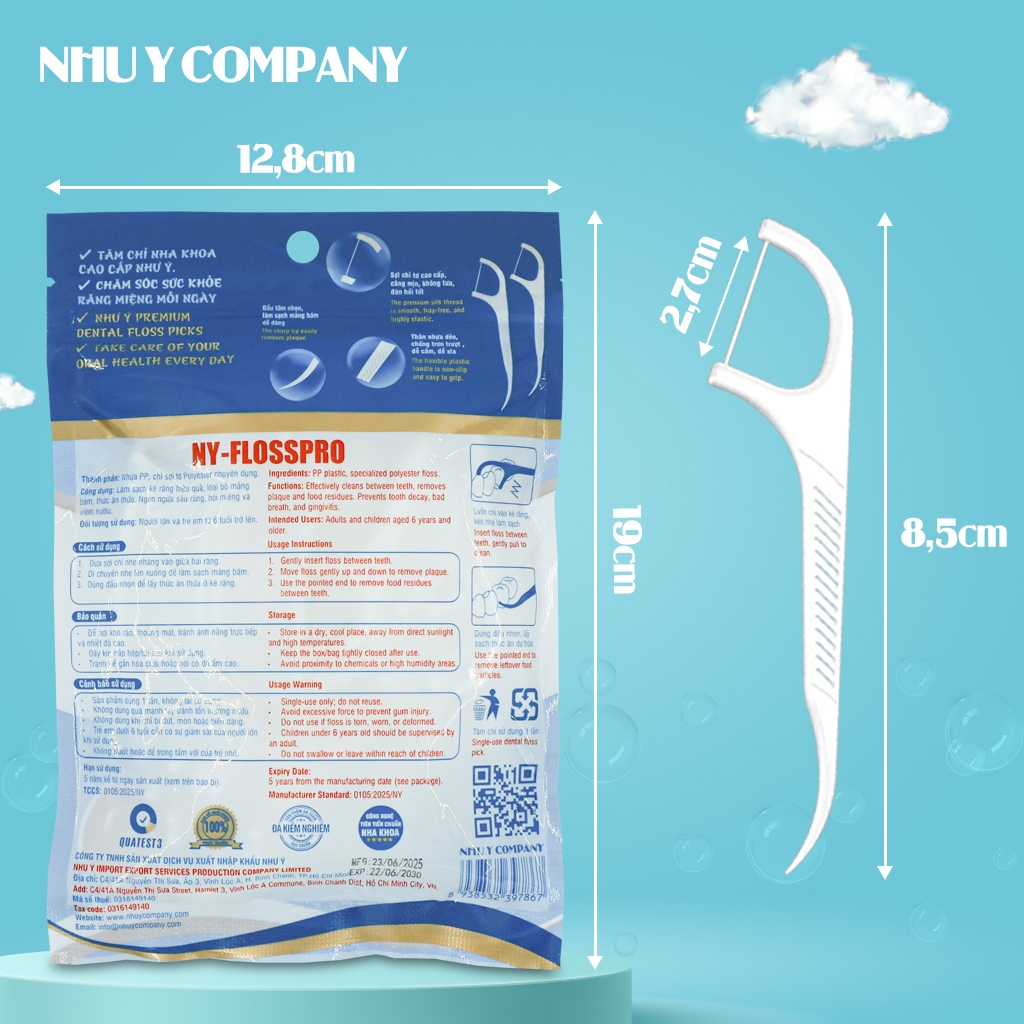 [Combo 6] Bịch tăm chỉ nha khoa cao cấp NY-FLOSSPRO bịch 110 cây an toàn và tiện lợi | Như Ý Company